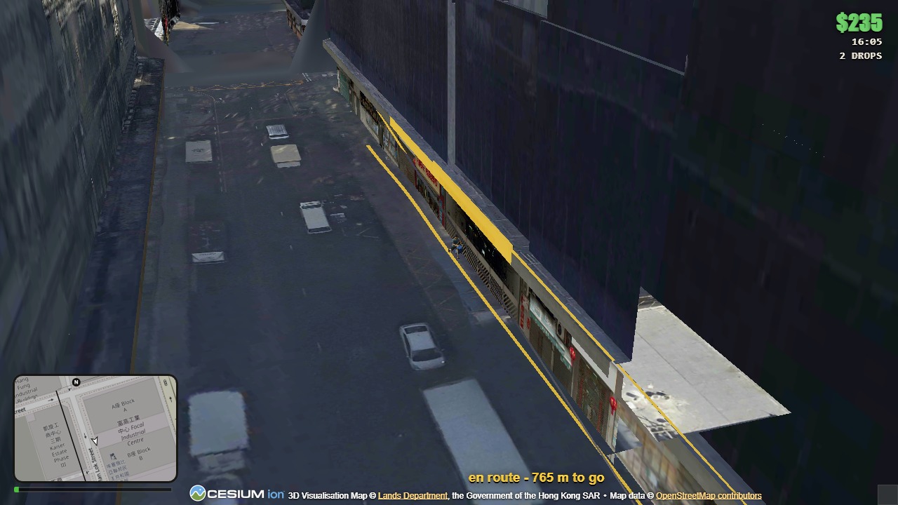 The route ahead, drawn on the street.